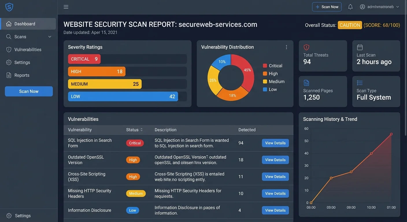 Security scan report dashboard showing vulnerability severity levels